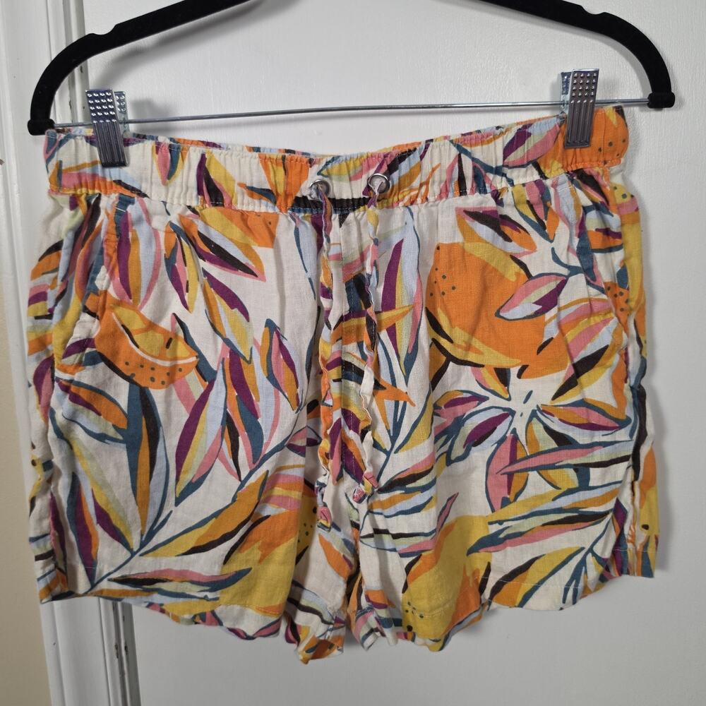 C&C California Linen Shorts Size Medium Tropical Citrus Pockets Drawstring